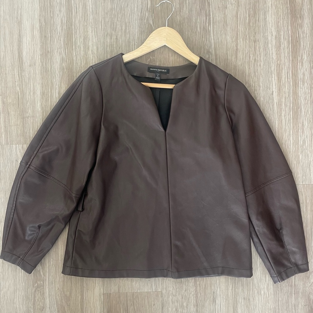 Banana Republic Petite Brown Faux Leather Top | Minimalist | Size SP